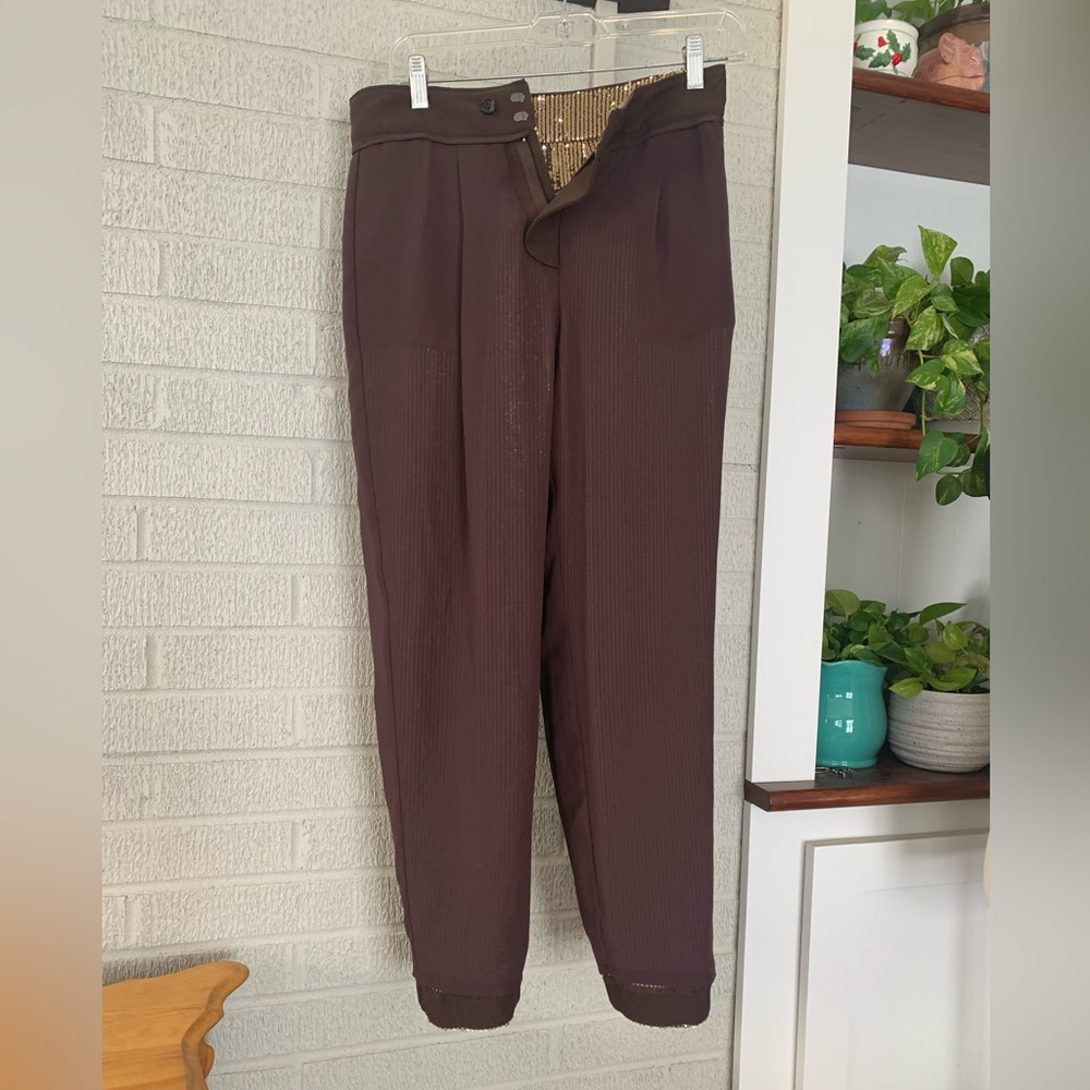 Banana Republic Wms Sz 0 Straight Leg Gold Sequin Holiday Party Pants Lined EUC - Picture 9 of 12